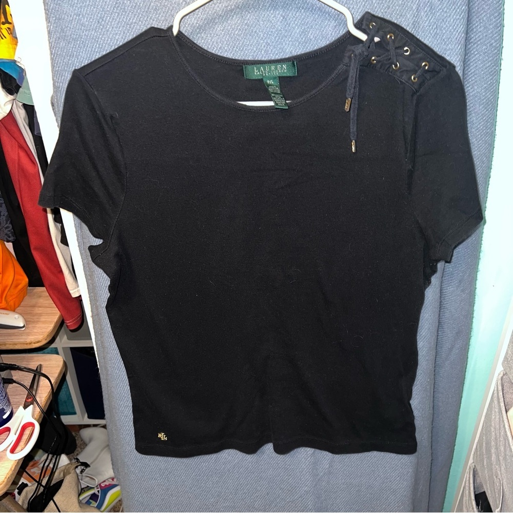 Ralph Lauren Black Lace-Up Shoulder Tee